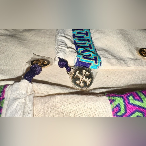 💙💜 Tory Burch Cream Dust Bags with Blue & Purple Trim / Green & Purple Trim 💜💚 - Picture 3 of 12